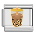 Dettaglio di un charm italiano con design in smalto boba milk tea per bracciali fai-da-te - Stile Bubble Tea (LS01)