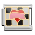 Detailansicht des Herz- und Mosaik-Emaille-Anhängers für modulares DIY Armband - Herz mit Rosa Banner (AX02)