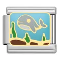 Macro view of a cute cartoon whale charm link for an Italian modular bracelet accessory - Cartoon Whale / Steel