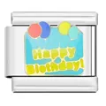 Detailansicht eines italienischen Charms mit Happy Birthday Emaille-Ballon-Design - Alles Gute zum Geburtstag Glied (YW02) / 1 Stück