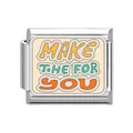 Detailaufnahme eines italienischen Charms aus Edelstahl mit buntem 'Make the' Schriftzug - MAKE THE FOR SOU Buchstaben Glied (YW02) / Stahlfarben