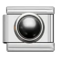 Detailed macro view of a silver modular Italian charm link with a central black pearl bead - Pearl Charm Link (ZZ03)