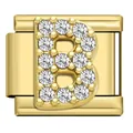 Gold stainless steel DIY modular charm link with crystal-encrusted letter B - Letter B Charm (B02)