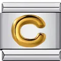 Detaillierte Makroansicht eines italienischen Anhängers aus Edelstahl mit goldenem Buchstaben C - Buchstabe C(C03)