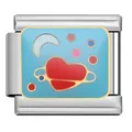 Close-up of heart and moon themed modular stainless steel charm link for DIY bracelet. - Heart Moon and Stars (AX03)