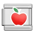 Close-up of a stainless steel Italian charm link featuring a red apple design. - Red (SG03)