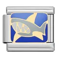 Detailansicht eines italienischen Modul-Charms aus Edelstahl mit einem stilisierten Hai - Meereshai (V1) / Stahlfarben