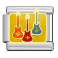 Vue rapprochée détaillée du maillon de bracelet italien avec trois guitares colorées - Module Trois Guitares Fond Jaune (LQ03)