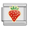 Macro detail of strawberry enamel charm link for Italian modular bracelets - Red (SG04)