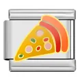Link charm italiano fetta di pizza in acciaio inossidabile con dettagli smalto - Stile Pizza (LS04)