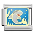 Detailansicht des blauen Delfin-Charms für italienische modulare Armbänder zum Selbermachen - Cartoon Delfin / Stahlfarben