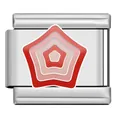 Detail shot of a stainless steel Italian charm link featuring a red gradient star pattern - Red Pink Gradient Star Pattern (XX04)