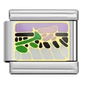 Vue détaillée macro d'un charme de bracelet modulaire avec incrustation d'émail coloré - Module de Bloc de Couleur Abstrait Géométrique (LQ04)