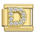 Close-up of gold stainless steel modular bracelet charm with crystal-paved letter D. - Letter D Charm (D04)