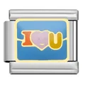 Silver stainless steel modular charm with blue I Heart U enamel design for DIY bracelets - I Love You Heart (AX05)