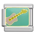 Maillon de bracelet italien avec design de guitare vintage turquoise pour bijoux - Green Background Retro Guitar Module (LQ05)