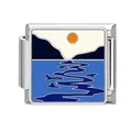 Italian modular charm link featuring a vibrant enamel mountain and sea landscape design - Sunset Seascape Pattern (HK05)