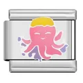 Italienisches Charm-Element aus Edelstahl mit süßem rosa Oktopus für DIY-Modularmbänder - Cartoon Oktopus / Stahlfarben