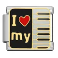 Maillon de bracelet italien avec design de piano en émail I Love my piano pour bijoux DIY - Module de Clavier I Love My Piano (LQ06)