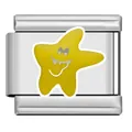 Italian style stainless steel charm link with yellow smiling star design for DIY bracelets - Yellow Smiley Star Pattern (XX05)