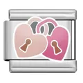 Italian charm link with interlocking pink and rose heart locks for DIY bracelets - Interlocked Heart Locks (AX07)