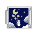 Italian modular charm link featuring a cartoon rabbit with moon and star balloons - Healing Rabbit Pattern (HK06)