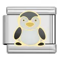 Nahaufnahme eines niedlichen Pinguin-Italien-Charm-Glieds für modulare Armbänder - Pinguin Muster Glied (HY02) / bunt