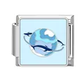 Italian modular charm link featuring a dolphin and earth design in blue enamel finish - Dolphin Earth Pattern (HK07)