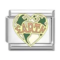 Italian modular charm link with heart shaped EARTH globe enamel design in stainless steel - Earth Heart Pattern (AX08)