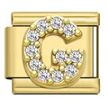Gold stainless steel modular charm with crystal-studded letter G for DIY bracelet - Letter G Charm (G07)