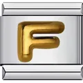 Italienisches Charm-Glied mit goldfarbenem Buchstaben F aus poliertem Edelstahl für DIY - Buchstabe F(F06)
