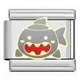 Italienischer Modul-Charm-Link aus Edelstahl mit niedlichem grauen Haifisch-Emaille-Design - Lachender Hai (V2) / Stahlfarben
