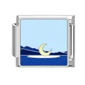 Italian modular charm accessory featuring a crescent moon and mountain enamel design. - Crescent Night Pattern (HK08)