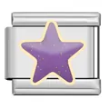 Italian modular bracelet charm featuring a purple glitter star design on stainless steel link - Purple Glitter Star Pattern (XX07)