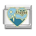 Italian charm link featuring a blue heart with 'Flipped' text and heartbeat line - Flipped Heart Pattern (AX09)
