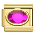 Detailansicht eines vergoldeten Italian Charm Links mit ovalem pinkfarbenem Edelstein - Magenta Edelstein-Glied (DY01) / Gold