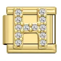 Gold stainless steel modular charm for DIY bracelet with sparkly rhinestone letter H - Letter H Charm (H08)