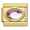 Macro-detailweergave van vergulde Italiaanse modulaire charm met roze ovale edelsteen inlay - Roze Edelsteen Link (DY04)