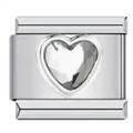 Macro view of stainless steel heart crystal modular link for Italian charm bracelet - Single Modular Link (Z03) / Transparent White Heart Rhinestone
