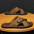 Men's brown casual cross-strap sandals with buckle detail and soft non-slip sole - 38 / Brown