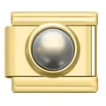 Detailansicht eines goldenen italienischen Glied-Charms mit grauer Perle für Armbänder - Goldenes Einzelglied Grau Perle Stil (ZZ01)