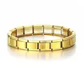 Detailed view of a gold-tone Italian modular link bracelet in stainless steel. - Italian Modular Bracelet / Gold