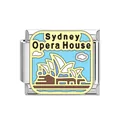 High-quality macro detail of Sydney Opera House stainless steel Italian modular charm link - Sydney Opera House Style (DB01) / Steel