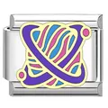 Nahaufnahme eines italienischen Modular-Charms aus Titanstahl mit buntem Planeten-Design - Bemaltes Planeten-Modul (XQ01) / Lilafarbener Sternring-Planet (XQ01)