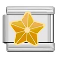 Detailansicht eines italienischen Charm-Glieds mit gelbem Sternblüten-Design aus Edelstahl - Gelbe Sternblume Link (HB02)