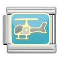 Detailed view of Italian modular charm link featuring a golden helicopter on blue enamel. - Helicopter Pattern (ZJ03) / Steel