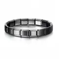 Detail view of premium black stainless steel Italian charm bracelet with modular links - Italian Modular Bracelet / Black