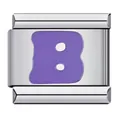 Macro detail of a stainless steel Italian charm link with a purple enamel letter B - Letter B (Y119) / Purple (Silver Base)