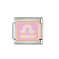 Detail eines modularen Charm-Anhängers aus Edelstahl mit dem Sternzeichen Waage in Rosa - Waage Modulares Charm (XZ02)