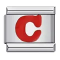 High quality detail of a modular Italian charm link with a red enamel letter C - Red Letter C